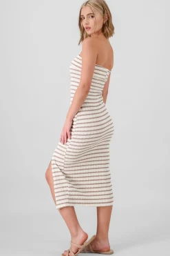 Shasa Off Shoulder Striped Print Dress