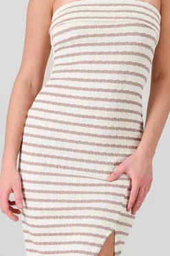 Shasa Off Shoulder Striped Print Dress