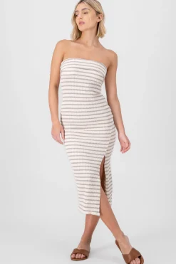 Shasa Off Shoulder Striped Print Dress