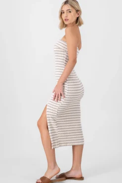 Shasa Off Shoulder Striped Print Dress