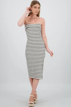 Shasa Off Shoulder Striped Print Dress