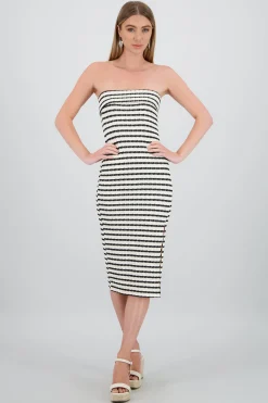 Shasa Off Shoulder Striped Print Dress