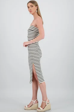 Shasa Off Shoulder Striped Print Dress