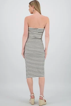 Shasa Off Shoulder Striped Print Dress