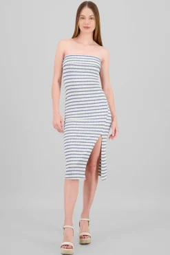 Shasa Off Shoulder Striped Print Dress