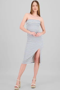 Shasa Off Shoulder Striped Print Dress