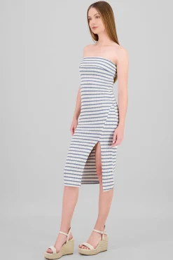 Shasa Off Shoulder Striped Print Dress