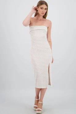 Shasa Off Shoulder Striped Print Dress