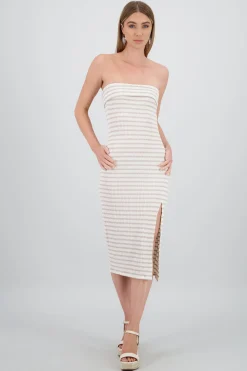 Shasa Off Shoulder Striped Print Dress