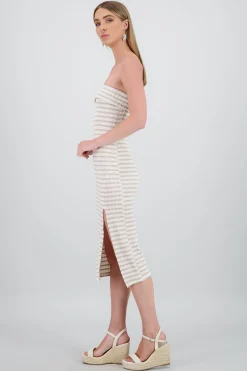 Shasa Off Shoulder Striped Print Dress