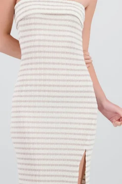 Shasa Off Shoulder Striped Print Dress