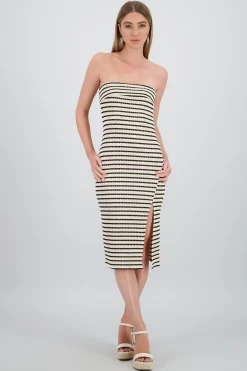Shasa Off Shoulder Striped Print Dress