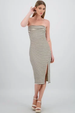 Shasa Off Shoulder Striped Print Dress