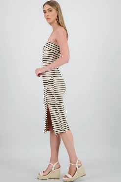 Shasa Off Shoulder Striped Print Dress