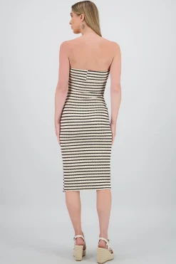 Shasa Off Shoulder Striped Print Dress