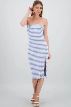 Shasa Off Shoulder Striped Print Dress