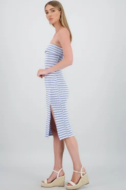 Shasa Off Shoulder Striped Print Dress