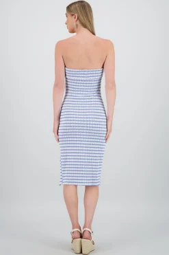 Shasa Off Shoulder Striped Print Dress
