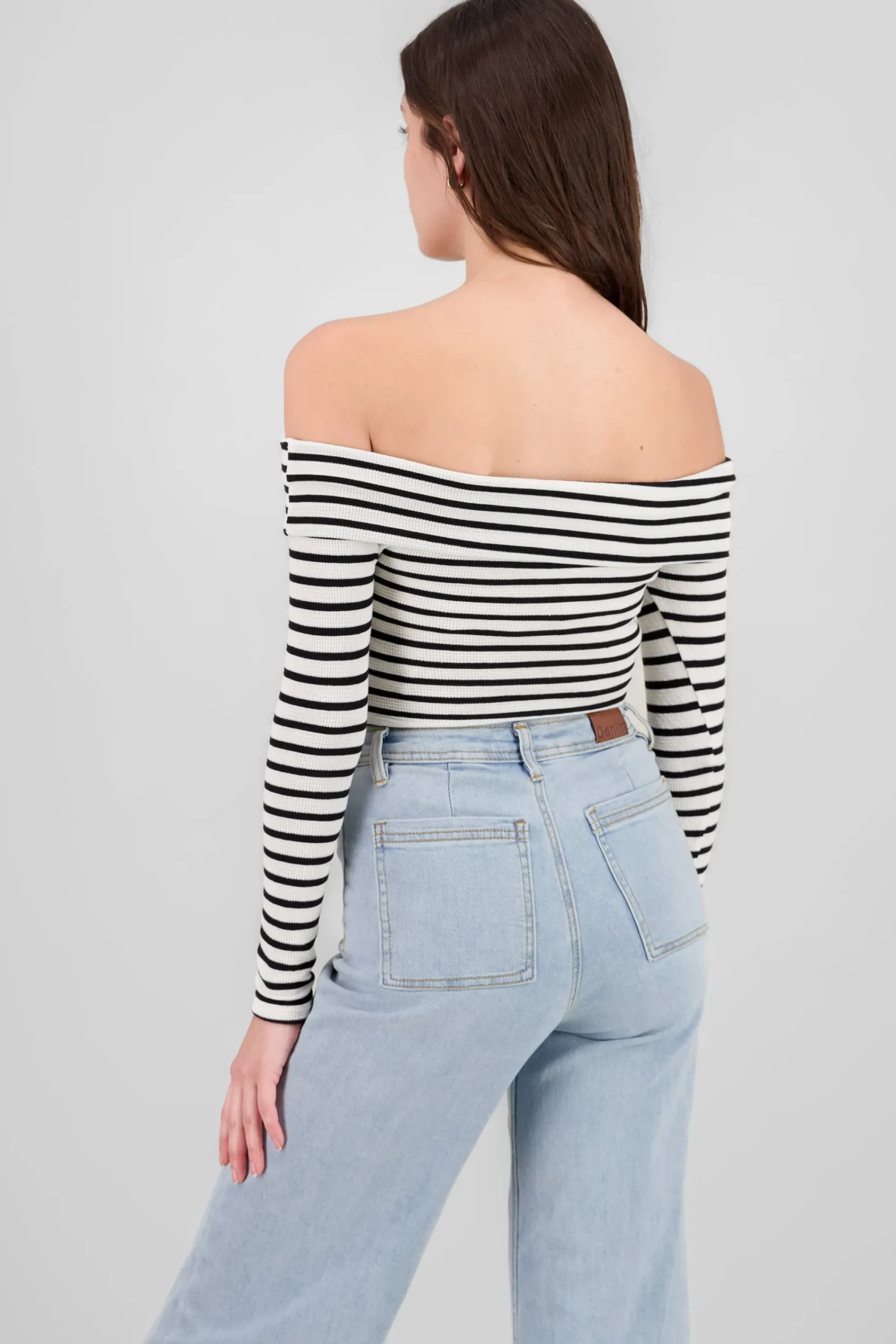 Shasa Off Shoulder Striped Textured Top