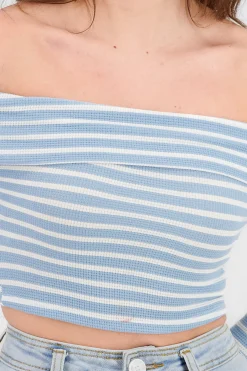 Shasa Off Shoulder Striped Textured Top