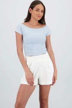 Shasa Off Shoulder Top with Draped Sleeve Detail
