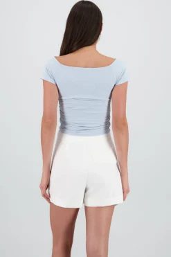 Shasa Off Shoulder Top with Draped Sleeve Detail