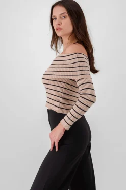 Shasa Off the Shoulder Long Sleeve Stripped Top