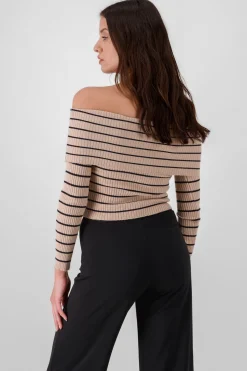 Shasa Off the Shoulder Long Sleeve Stripped Top