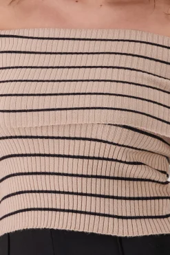 Shasa Off the Shoulder Long Sleeve Stripped Top