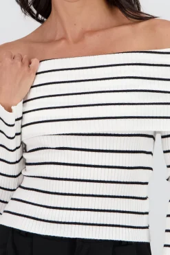 Shasa Off the Shoulder Long Sleeve Stripped Top