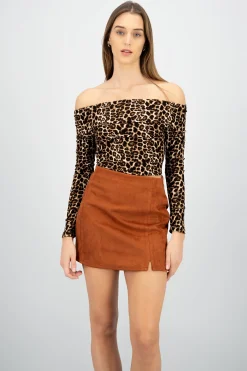Shasa Off-Shoulder Animal Print Glitter Top