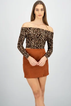 Shasa Off-Shoulder Animal Print Glitter Top