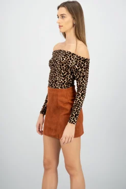 Shasa Off-Shoulder Animal Print Glitter Top