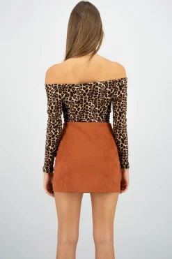 Shasa Off-Shoulder Animal Print Glitter Top