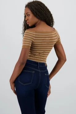 Shasa One Shoulder Striped Bodysuit