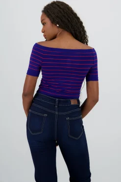 Shasa One Shoulder Striped Bodysuit