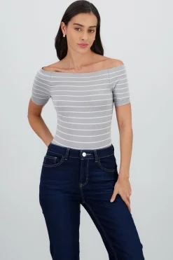 Shasa One Shoulder Striped Bodysuit