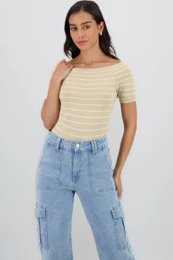 Shasa One Shoulder Striped Bodysuit