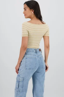 Shasa One Shoulder Striped Bodysuit
