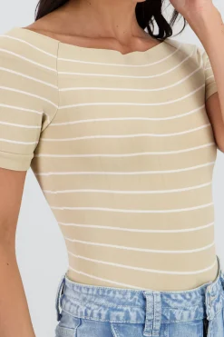 Shasa One Shoulder Striped Bodysuit