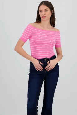 Shasa One Shoulder Striped Bodysuit