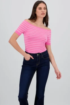 Shasa One Shoulder Striped Bodysuit