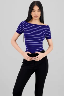 Shasa One Shoulder Striped Bodysuit