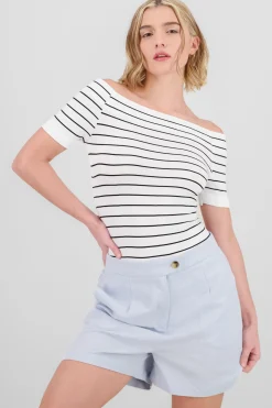 Shasa One Shoulder Striped Bodysuit