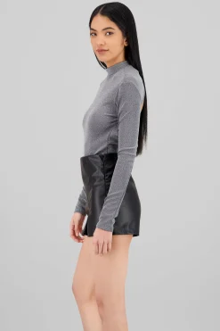 Shasa Open Back Long Sleeve Lurex Bodysuit