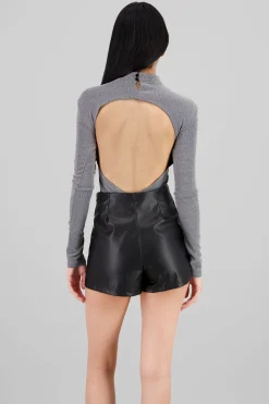 Shasa Open Back Long Sleeve Lurex Bodysuit