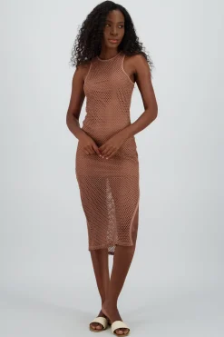 Shasa Open Knit Dress with Round Neckline