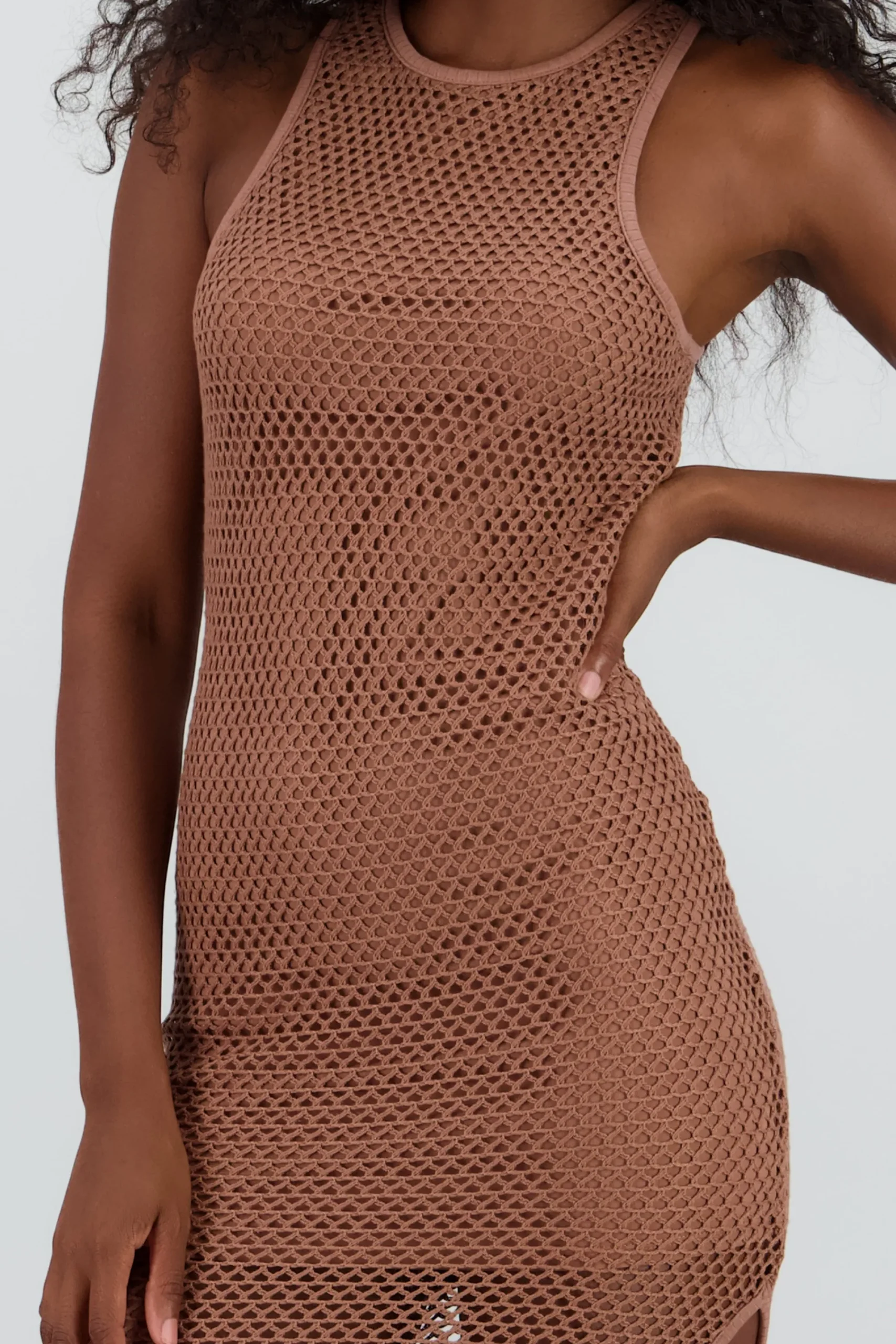Shasa Open Knit Dress with Round Neckline