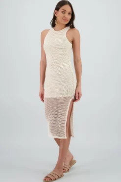 Shasa Open Knit Dress with Round Neckline