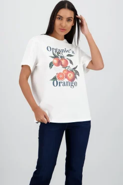 Shasa Oversized Short Sleeve T Shirt with Orange Print